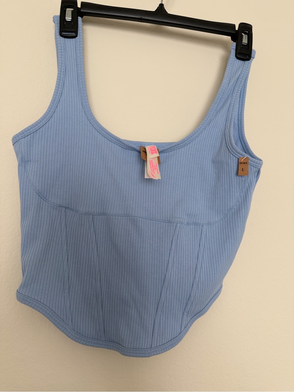 Pink Light Blue Ribbed Tank Top - Unbranded